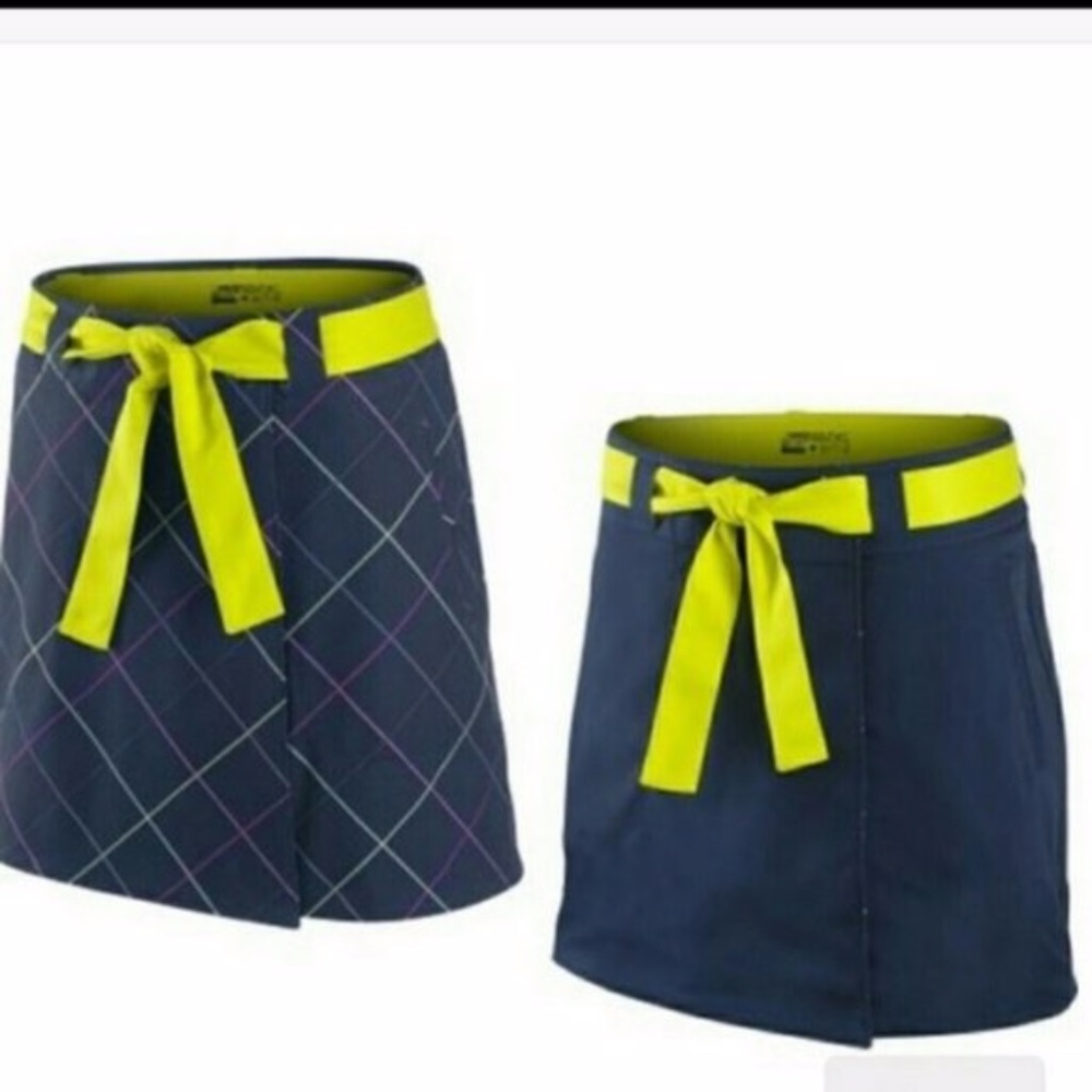 NIKE Dri-Fit Reversible Navy Plaid Wrap Golf Skirt